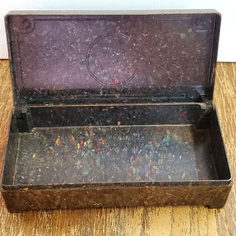 Antique Art Deco Bakelite Box Leather Awls Curved Sewing Needles Tweezers Picks - Picture 3 of 16